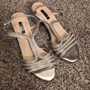 Womens Rhinestone Silver Heels Ankle Strap